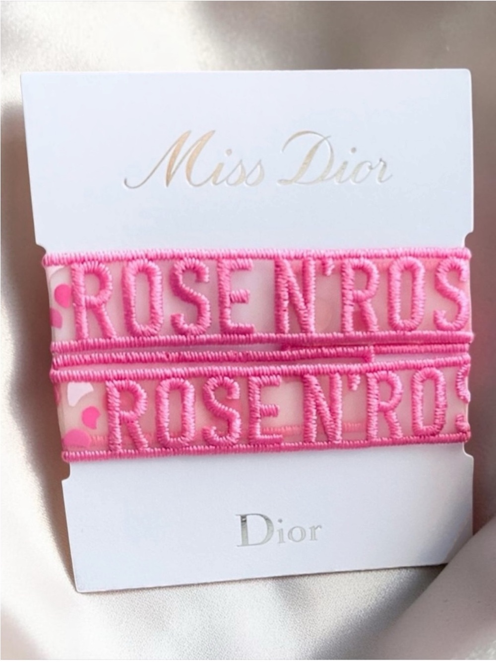 Dior Miss Dior Embroidered Rose N'Roses Pink Ribbon Bracelet or Hair Tie
